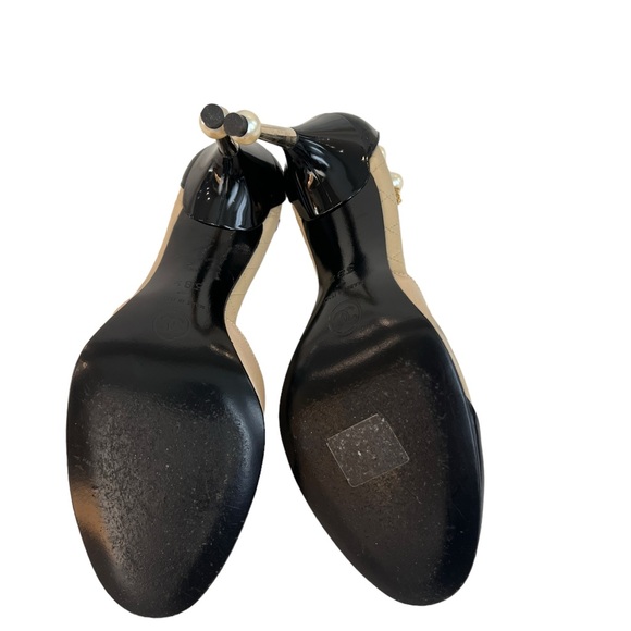 Chanel Beige Pearl Embellished Ankle Strap Heels - Picture 7 of 10